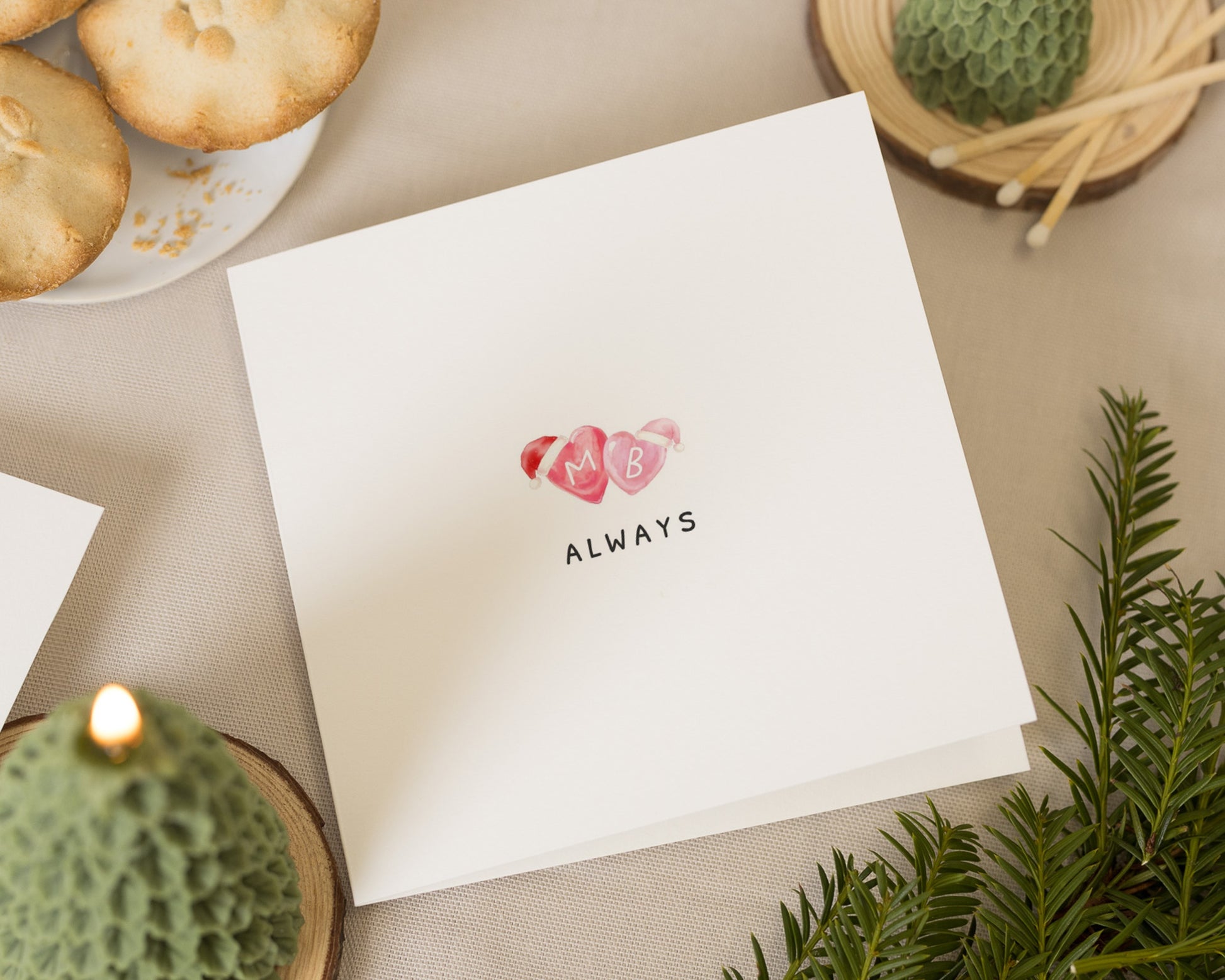 Christmas Card for Couple, Personalised Heart Christmas Card, Romantic Card, Always Card, Custom Initials Card, Cute Xmas Card