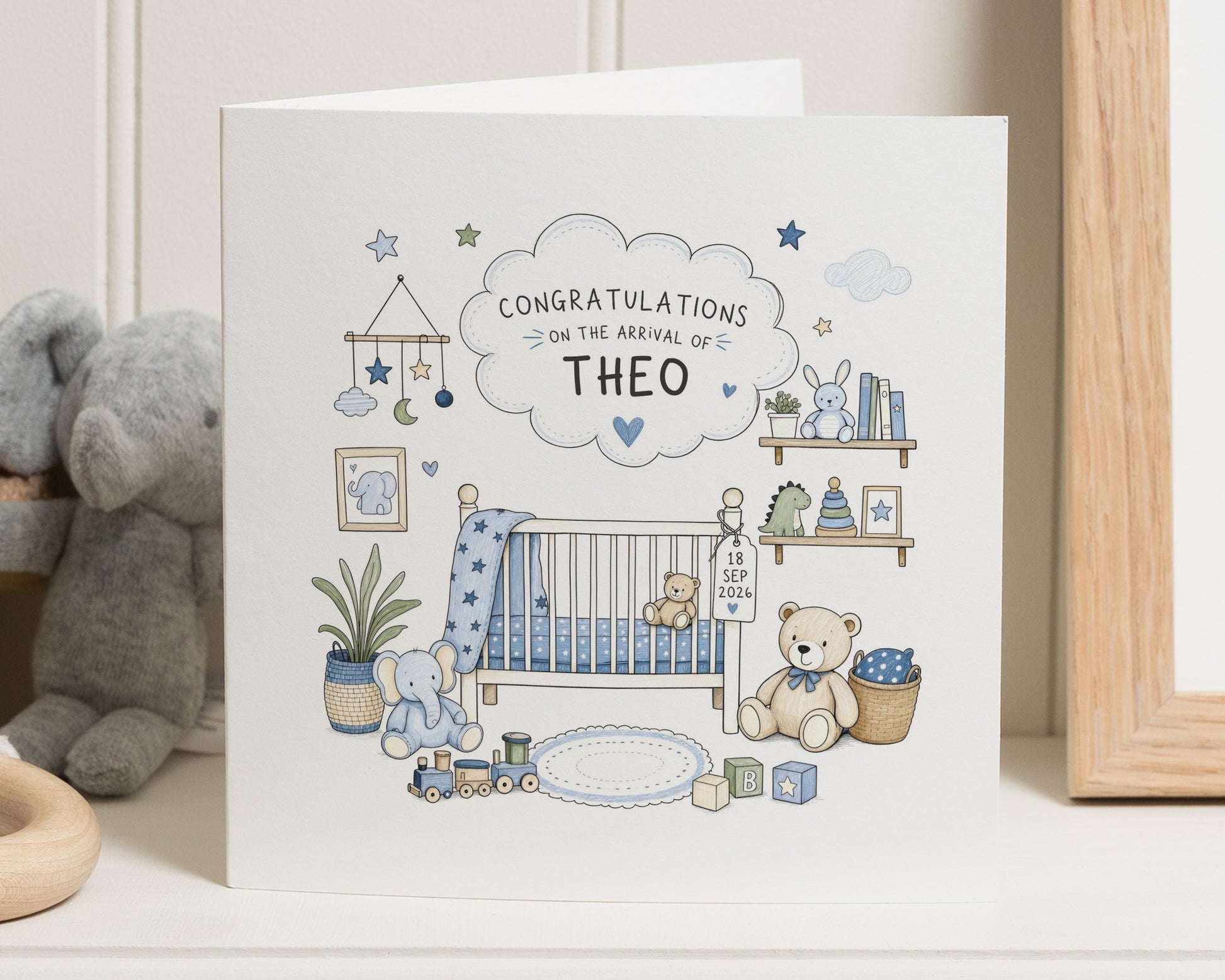 Personalised New Baby Card, Baby Boy Congratulations Card, New Baby Boy Card, Personalised Baby Arrival Card, Baby Keepsake Card