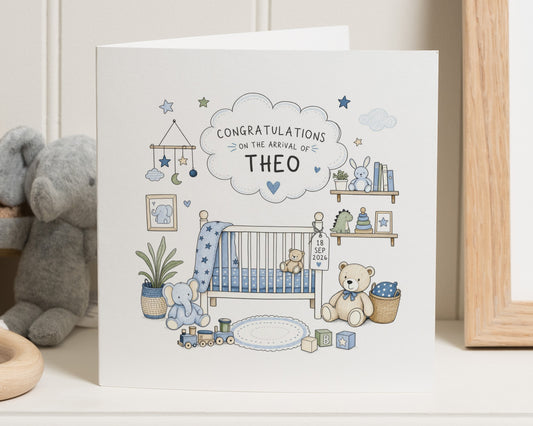 Personalised New Baby Card, Baby Boy Congratulations Card, New Baby Boy Card, Personalised Baby Arrival Card, Baby Keepsake Card
