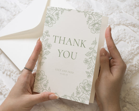 Personalised Wedding Thank You Cards, Wedding Thank You Cards, Floral Thank You Cards, Folded Thank You Cards for Wedding