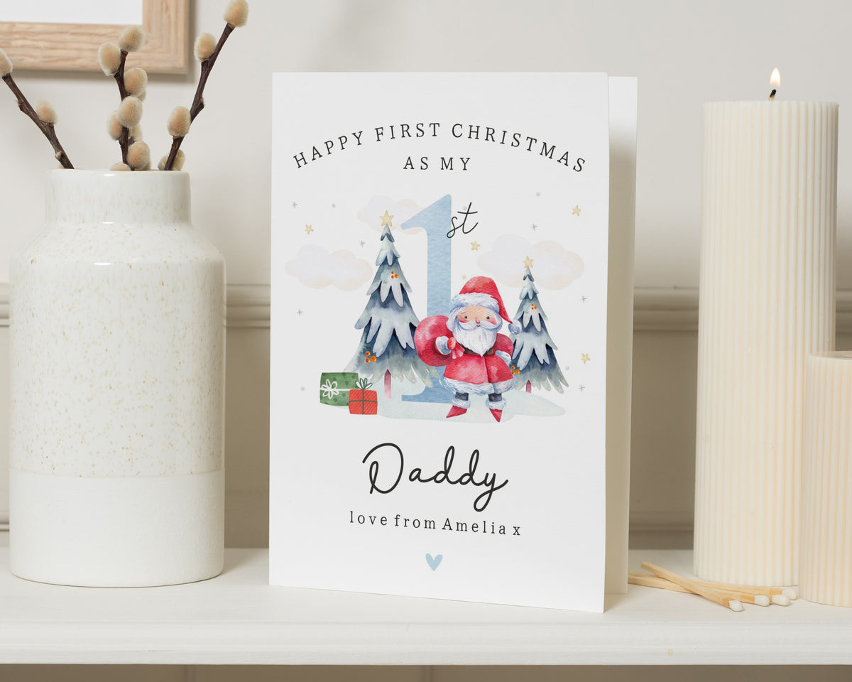 First Christmas Card for Daddy, 1st Christmas Card from Baby, Personalised Christmas Card for Dad, Cute Santa Christmas Card