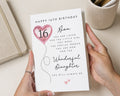 16th Birthday Card for Daughter, Personalised Daughter Birthday Card, 16th Birthday Cards for Girls, Pink Heart Balloon Poem Card