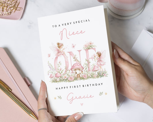 1st Birthday Card for Niece, First Birthday Card for Girl, Personalised Birthday Card, Fairy Birthday Card for Granddaughter, Daughter Card