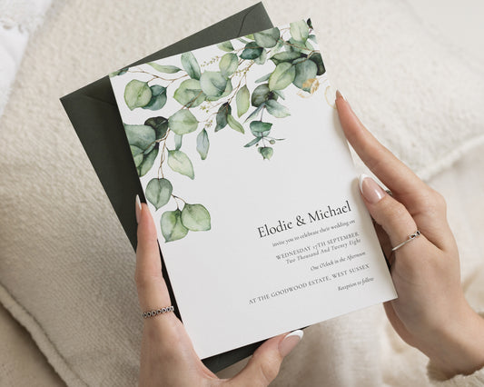 Sage Green Wedding Invitations, Eucalyptus Wedding Invite, Botanical Greenery Invitation Suite, Personalised Wedding Stationery