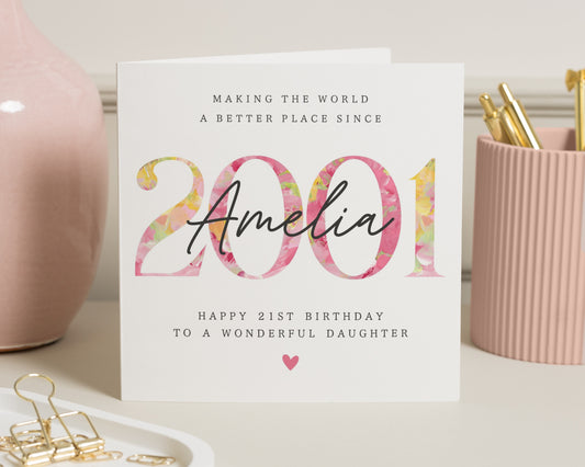 Personalised 21st Birthday Card for Daughter, Daughter Birthday Card, 21st Birthday Card for Her, Custom Floral Birthday Card