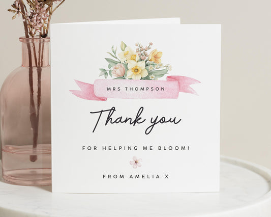 Thank You Card for Teacher, Personalised Teacher Thank You Card, Floral Thank You Card, End of Term Card, Thank You Card for Her