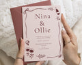 Blush Pink Wedding Invitations, Mediterranean Wedding Invites, Botanical Vineyard Stationery with Terracotta Pink Envelopes