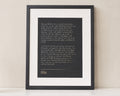 Personalised Gold Foil Wedding Vows Print, Black Wall Art, Anniversary Gift for Couple, Romantic Bedroom Framed Print