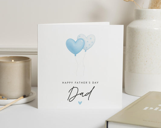Fathers Day Card for Dad, Fathers Day Card from Daughter or Son, Cute Blue Balloon Fathers Day Card, Card for Him
