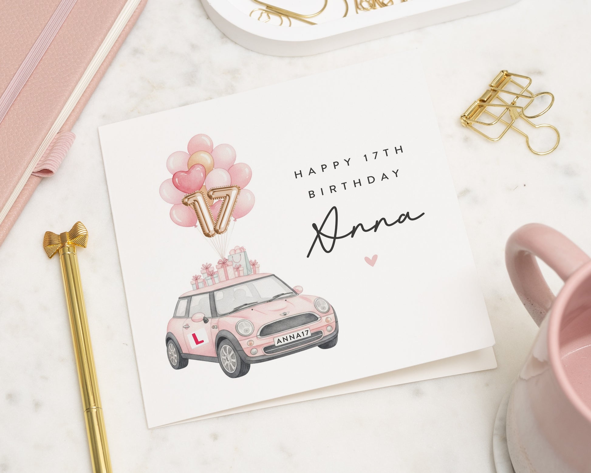 17th Birthday Card, Personalised Birthday Card for Her, Car Birthday Card, Birthday Card for Daughter, Cute Birthday Card for Girl