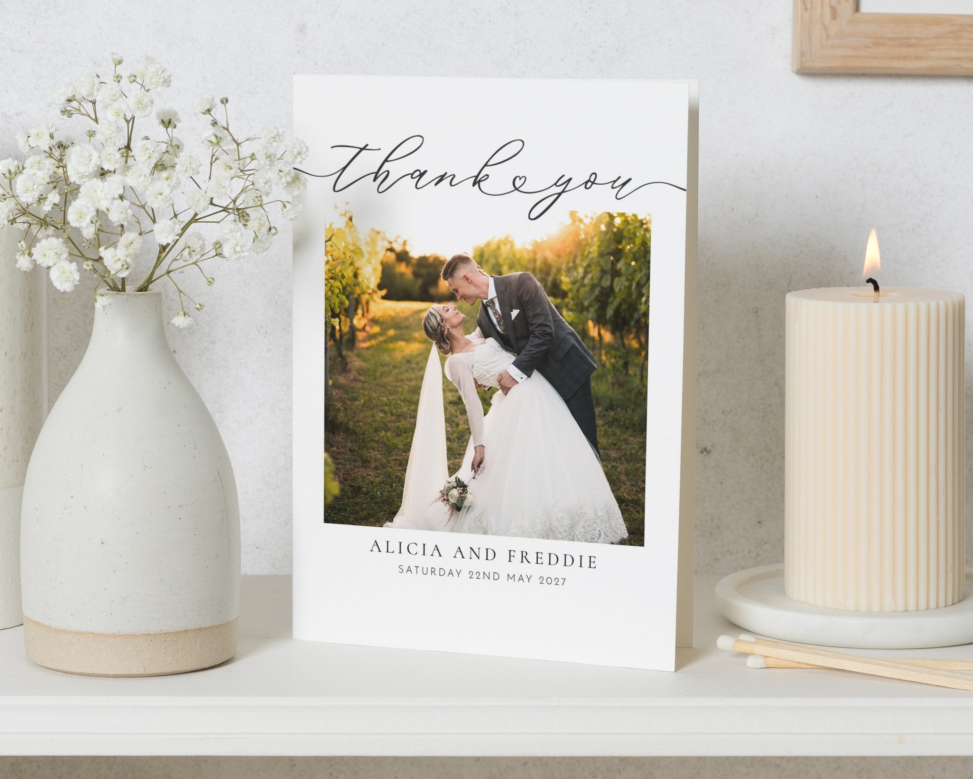 Personalised Wedding Thank You Card, Photo Wedding Thank You Card, Thank You Cards, Minimal Wedding Thank You Cards, Folded Thank You Card