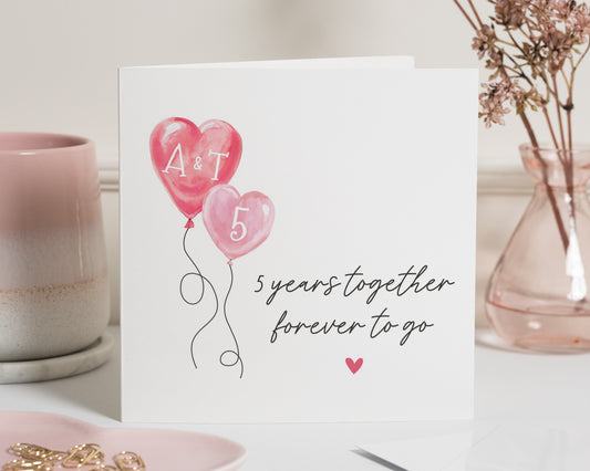 Anniversary Card, 5th Anniversary Card, Personalised Anniversary Card, Card for Couple, Romantic Card, 5 Years Together Card