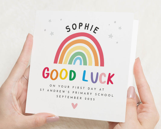 Good Luck Card for School, Personalised First Day Card, Rainbow Good Luck Card, Good Luck Card for Girl, Primary School Card