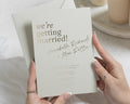Gold Foil Wedding Invitations, Minimalist Typography Wedding Invite, Neutral Green Personalised Invitation with Matching Envelope