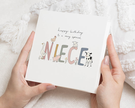 Birthday Card for Niece, Niece Birthday Card, Farm Animal Birthday Card, Birthday Card for Girl, Cute Kids Birthday Card, Farm Animal Card
