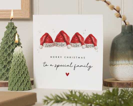 Christmas Card for Family, Personalised Family Christmas Card, Special Family Christmas Card, Custom Christmas Card, Santa Hat Card