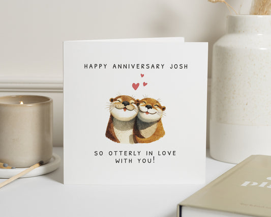 Anniversary Card for Him, Cute Otter Anniversary Card, Personalised Anniversary Card, Romantic Card for Husband, Otter Card for Boyfriend