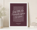 Personalised Song Lyrics Print, Burgundy Wall Art, Wedding Gift for Couple, Anniversary Gift, First Dance Portrait Print, White Frame