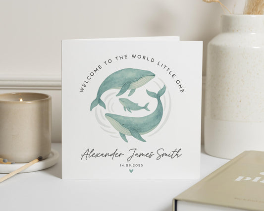 New Baby Card, Personalised Baby Card, Whale Card, Baby Boy Card, Baby Girl Card, Welcome To The World Card, Cute Animal Card