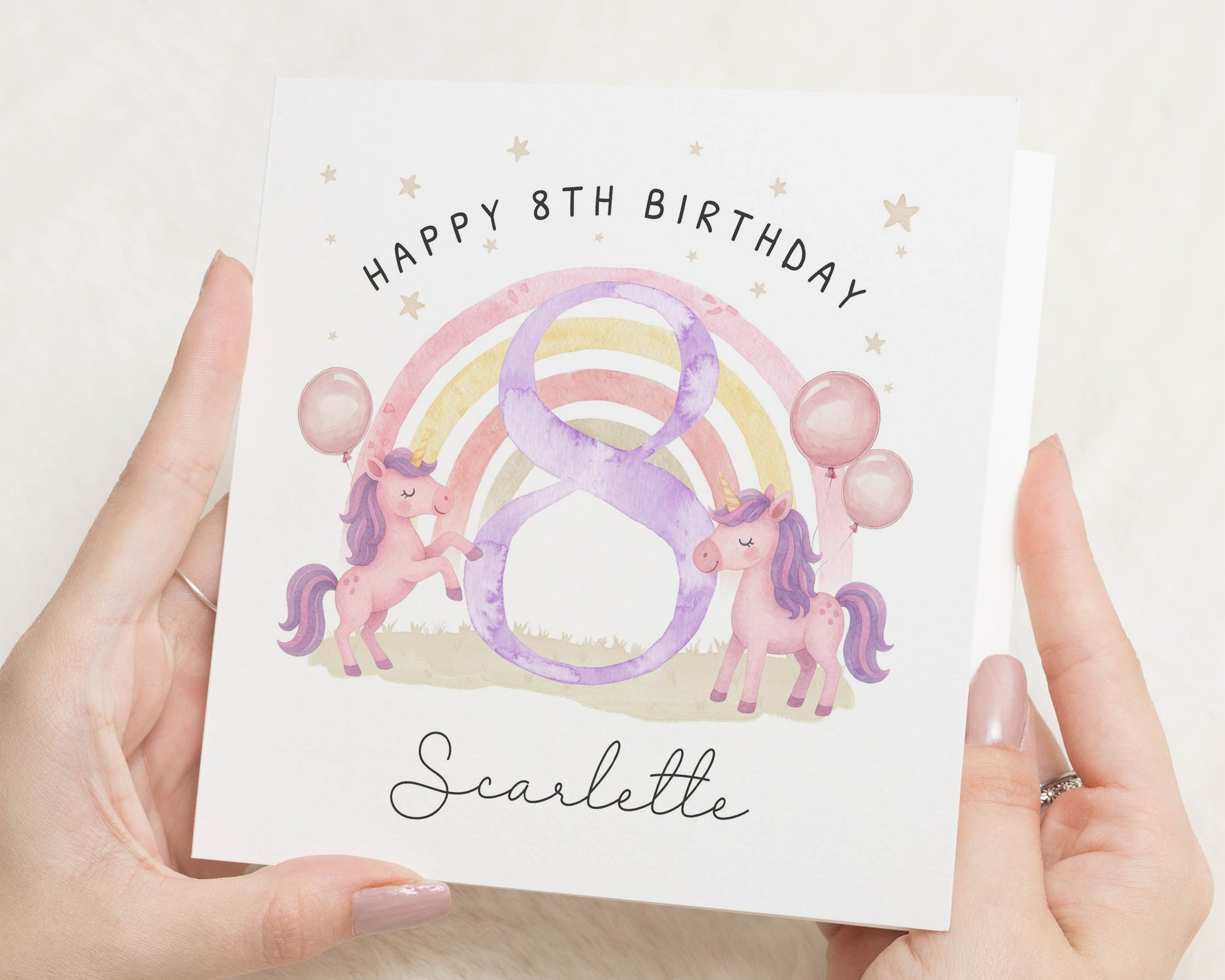 8th Birthday Card for Girl, Personalised Unicorn Birthday Card, Daughter Birthday Card, Granddaughter Niece Birthday Card, Age 8 Card