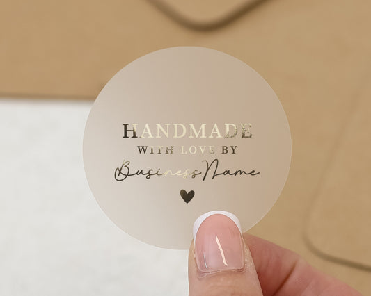 Handmade With Love Stickers, Personalised Business Name Stickers, Gold Foil Labels, Custom Packaging Stickers, Small Business Stickers