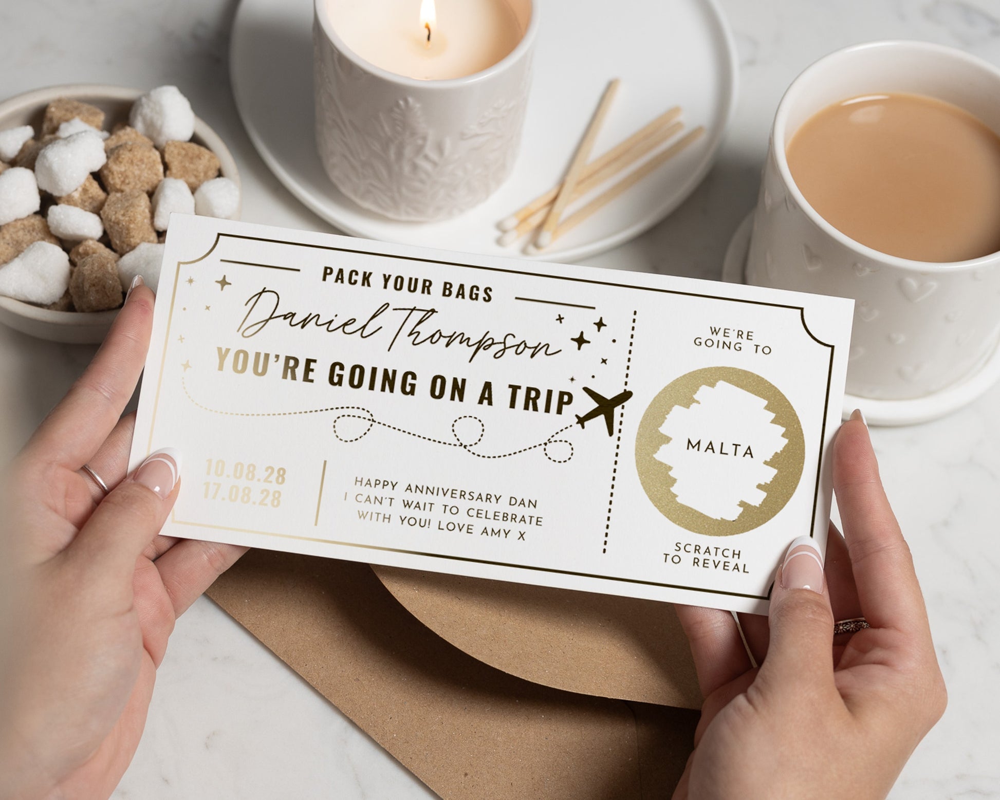 Personalised Holiday Reveal Voucher, Scratch Off Trip Gift Voucher, Pack Your Bags Card, Anniversary Travel Gift for Him or Her