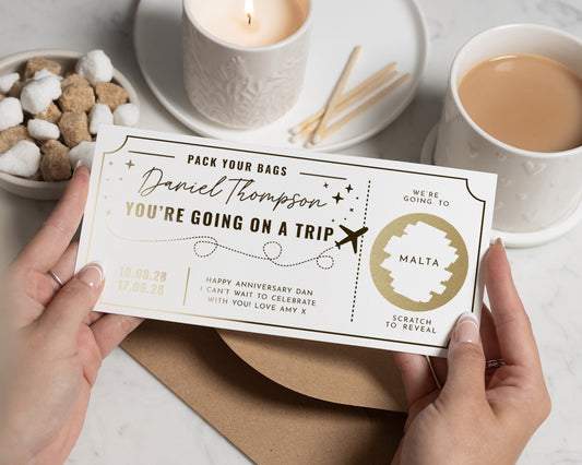 Personalised Holiday Reveal Voucher, Scratch Off Trip Gift Voucher, Pack Your Bags Card, Anniversary Travel Gift for Him or Her