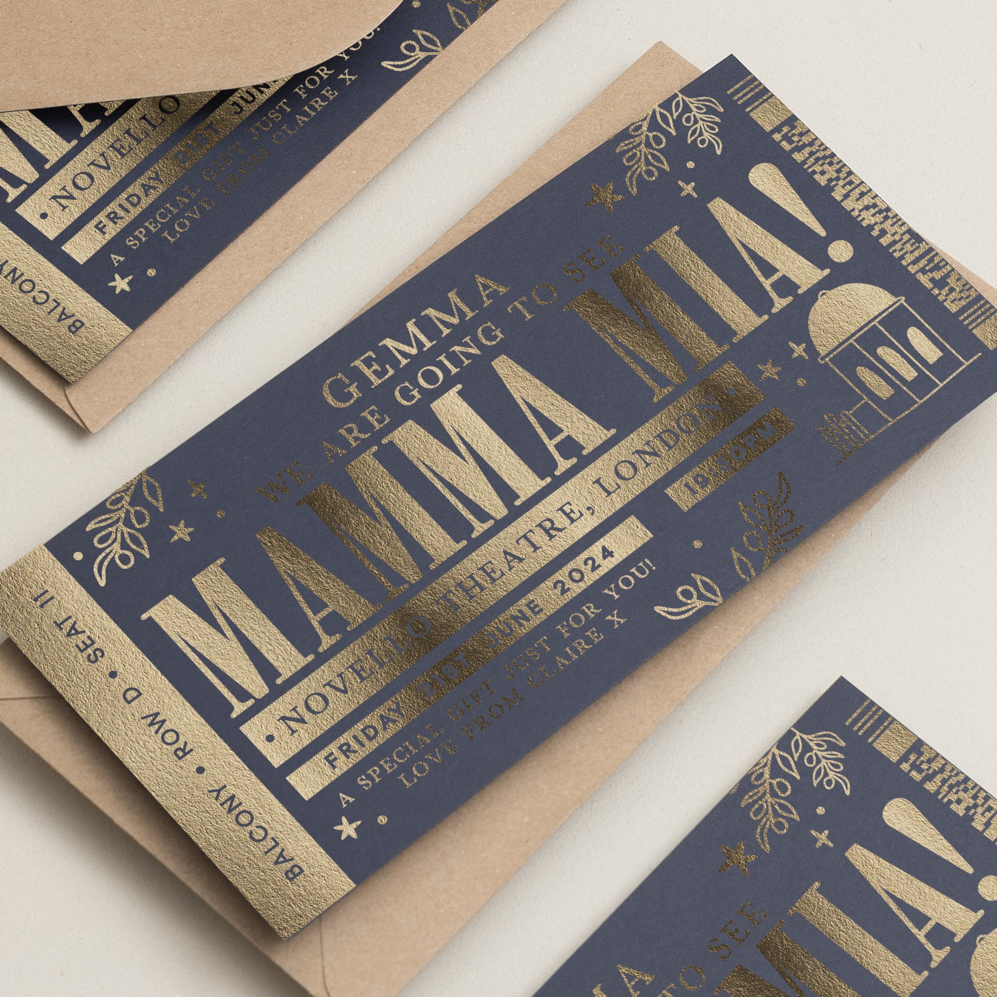 Mamma Mia Theatre Ticket, Personalised Musical Theatre Ticket, Surprise Broadway Ticket, Musical Reveal, Memorabilia Theatre Ticket