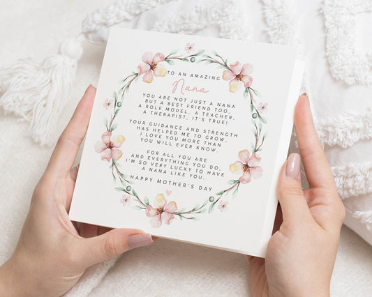 Mother's Day Card for Nana, Nana Mother's Day Card, Floral Card for Nana, Card for Grandma, Personalised Mother's Day Card, Poem Card