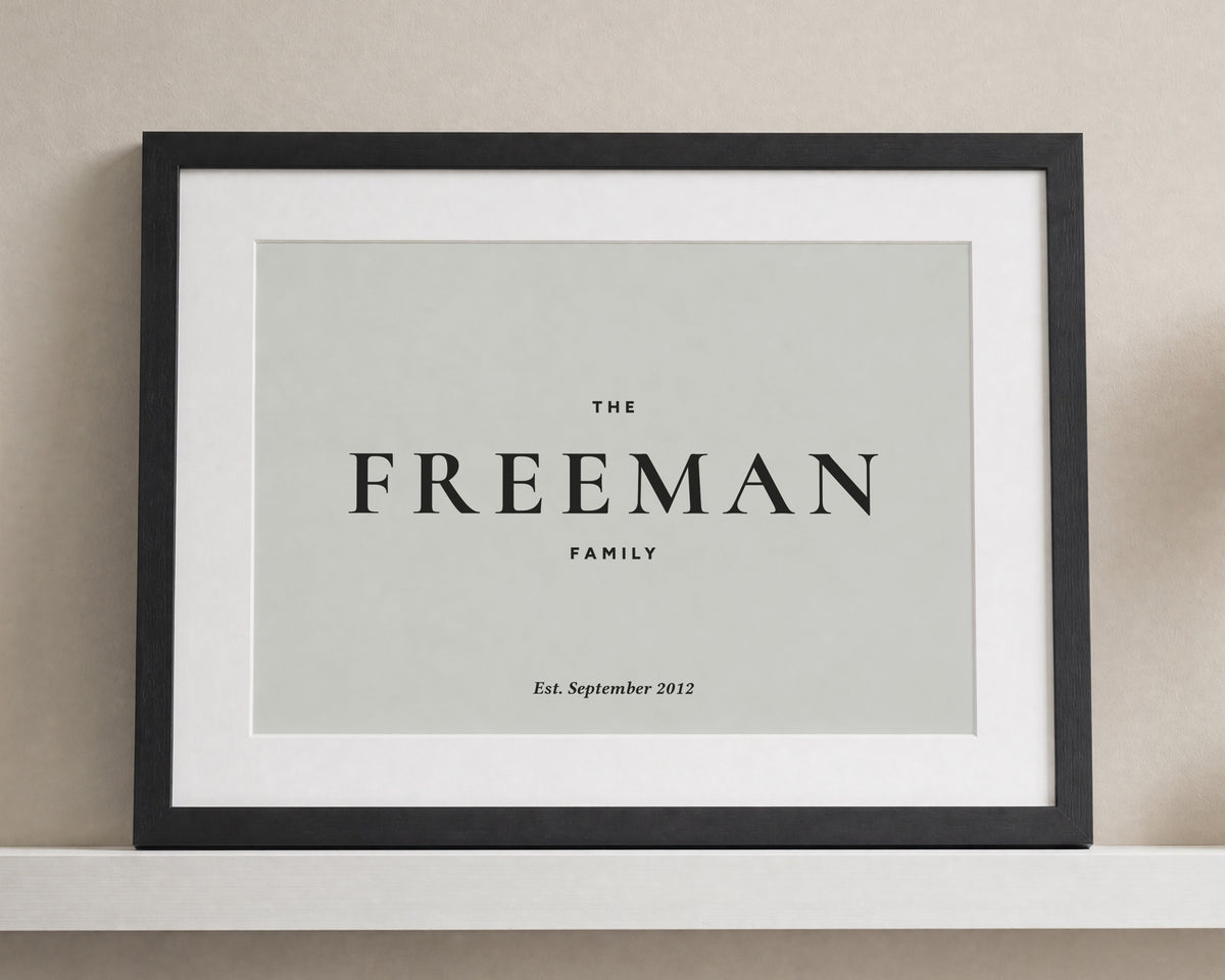 Personalised Family Name Print, Muted Green Wall Art, New Home Gift, Gift for Parents, Minimalist Framed Print with Mount