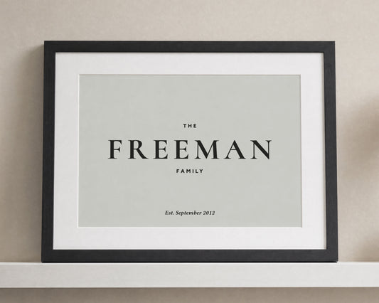 Personalised Family Name Print, Muted Green Wall Art, New Home Gift, Gift for Parents, Minimalist Framed Print with Mount
