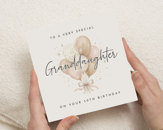 30th Birthday Card for Granddaughter, Granddaughter Birthday Card, Birthday Card for Her, Thirtieth Birthday Card, Balloon Birthday Card