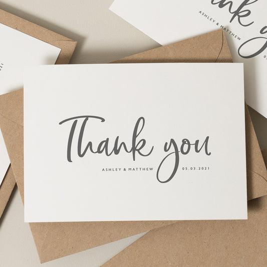 Minimal Wedding Thank You Postcards, Simple Wedding Thank You Cards With Envelopes, Personalised Wedding Thank You Cards, Rustic &#39;Ashley&#39;