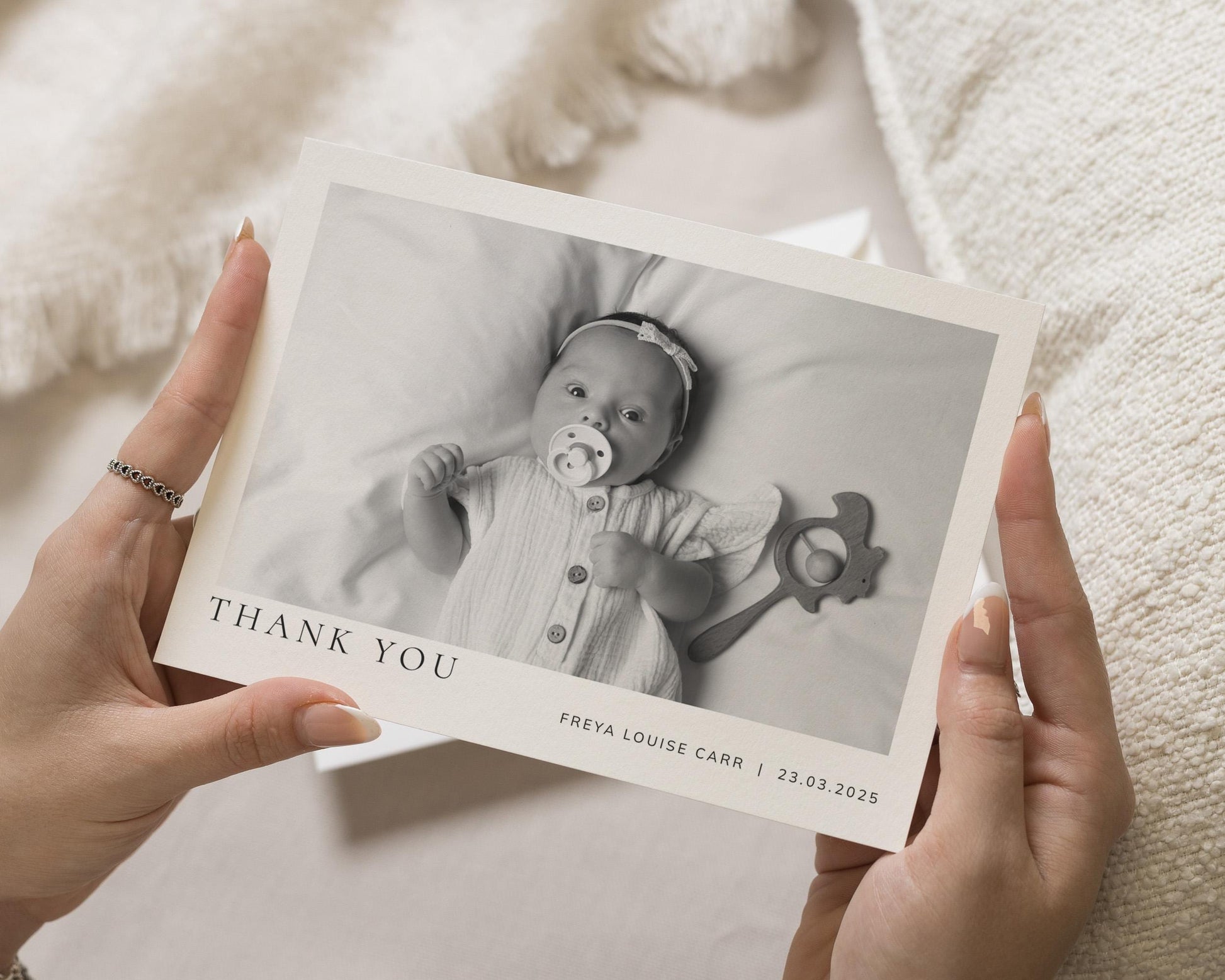 New Baby Girl Photo Thank You Cards, Black & White Photo Thank You Cards, Baby Personalised Thank You Card, New Baby Boy Announcement Cards