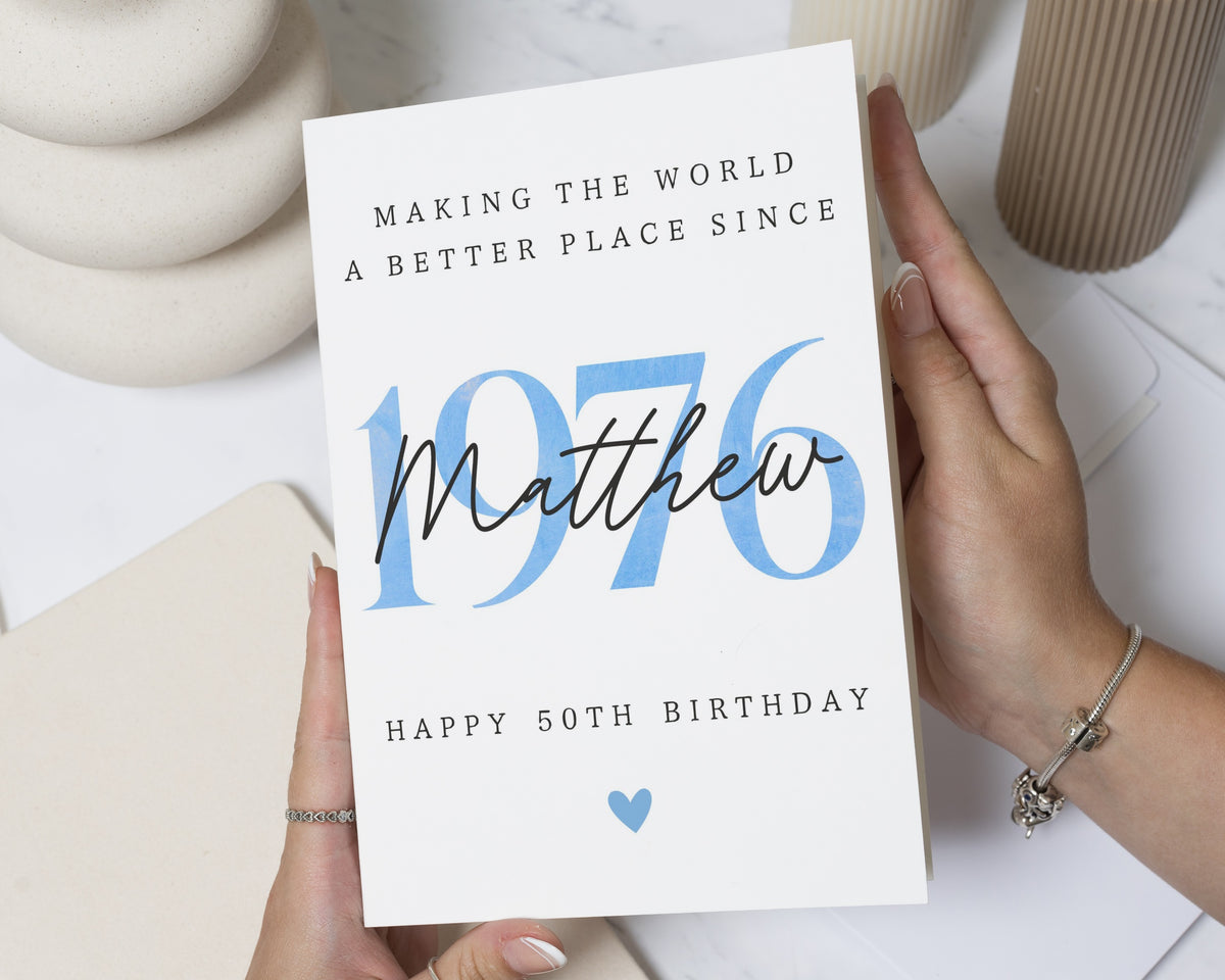 50th Birthday Card for Him, Personalised 50th Birthday Card, 1976 Birthday Card, Birthday Card for Dad Husband Brother