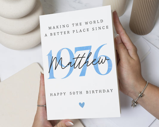 50th Birthday Card for Him, Personalised 50th Birthday Card, 1976 Birthday Card, Birthday Card for Dad Husband Brother