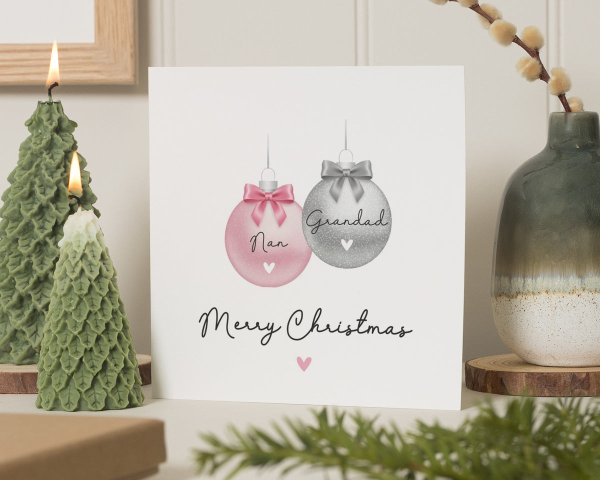 Christmas Card for Nan and Grandad, Merry Christmas Card, Personalised Christmas Card for Grandparents, Bauble Christmas Card