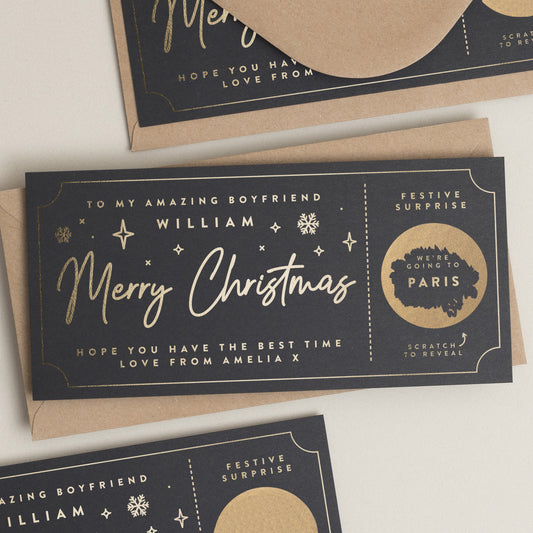 Personalised Christmas Gold Foil Scratch Gift Voucher, Gold Foil Scratch Voucher, Christmas Gift, Scratch To Reveal, Gift Experience Ticket