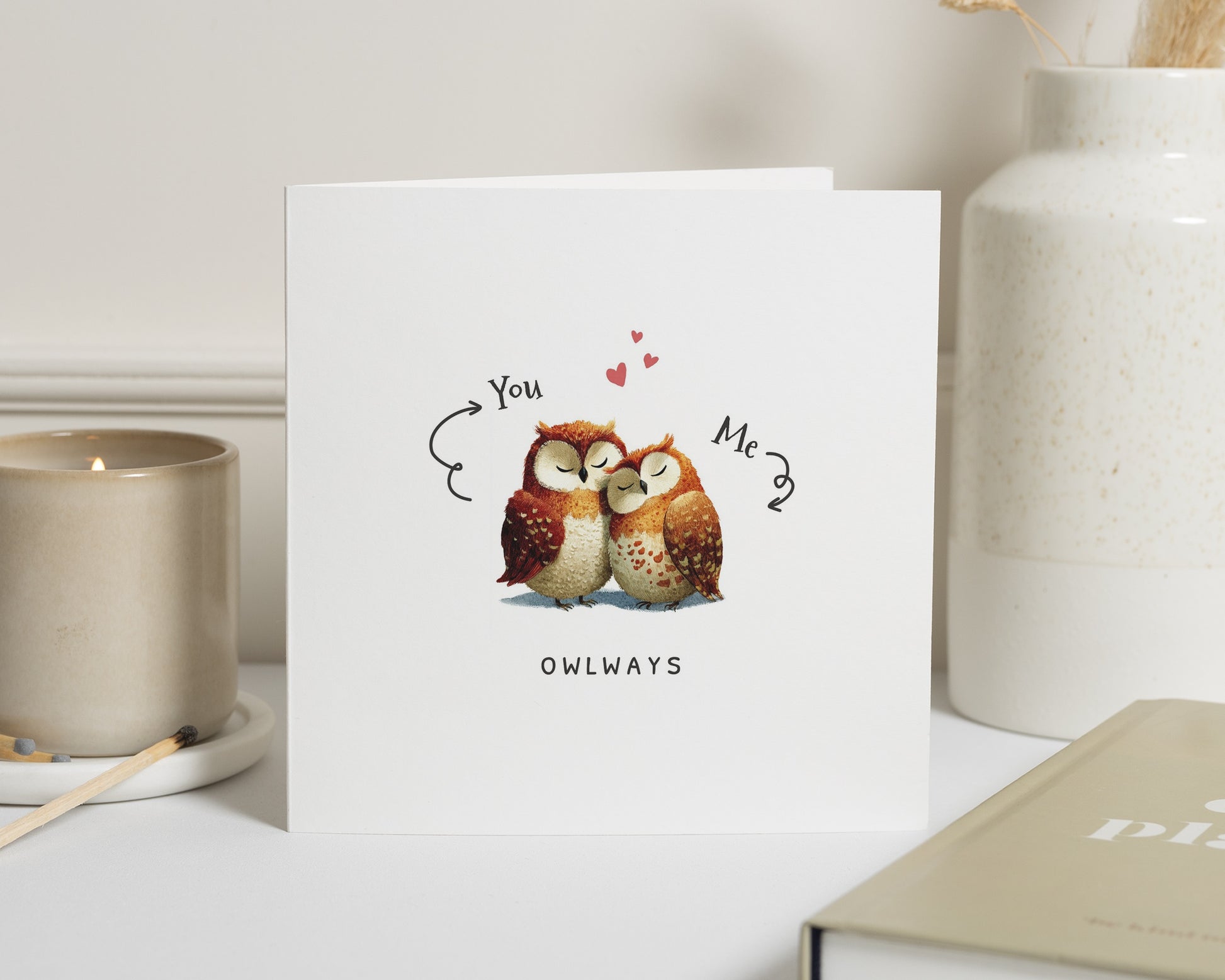 Owl Anniversary Card, Romantic Card for Partner, Cute Owl Valentines Card, Animal Pun Card, Boyfriend, Girlfriend, Husband, Wife Card