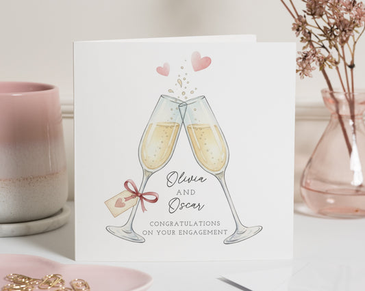 Engagement Card, Congratulations Engagement Card, Personalised Engagement Card, Engagement Card for Couple, Champagne Glasses Card