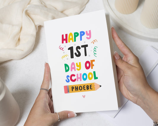 First Day of School Card, 1st Day of School Card, Personalised Back to School Card, Good Luck Card for Child, School Card for Kids
