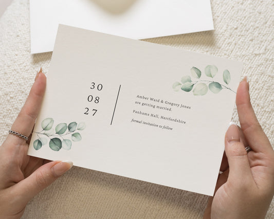 Personalised Save the Date Card, Greenery Save the Date, Minimal Wedding Save the Date, Simple Save the Date Card, A6 Save the Date