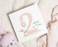2nd Birthday Card for Girl, Personalised Bunny Birthday Card, Floral Two Birthday Card, Custom Age Card, Cute Animal Card for Daughter
