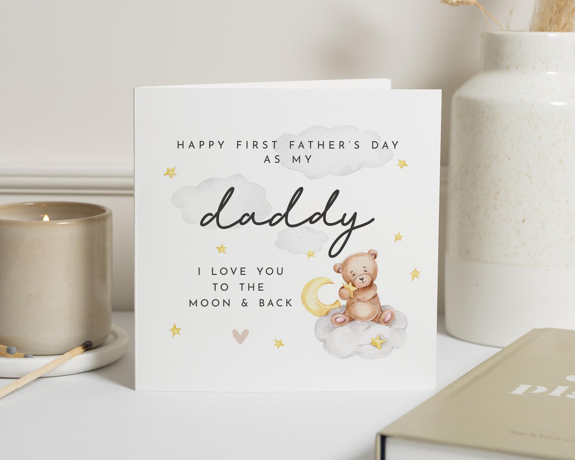 First Fathers Day Card from Baby, Fathers Day Card for Daddy, Cute Bear Card, Personalised Fathers Day Card, I Love You to the Moon Card