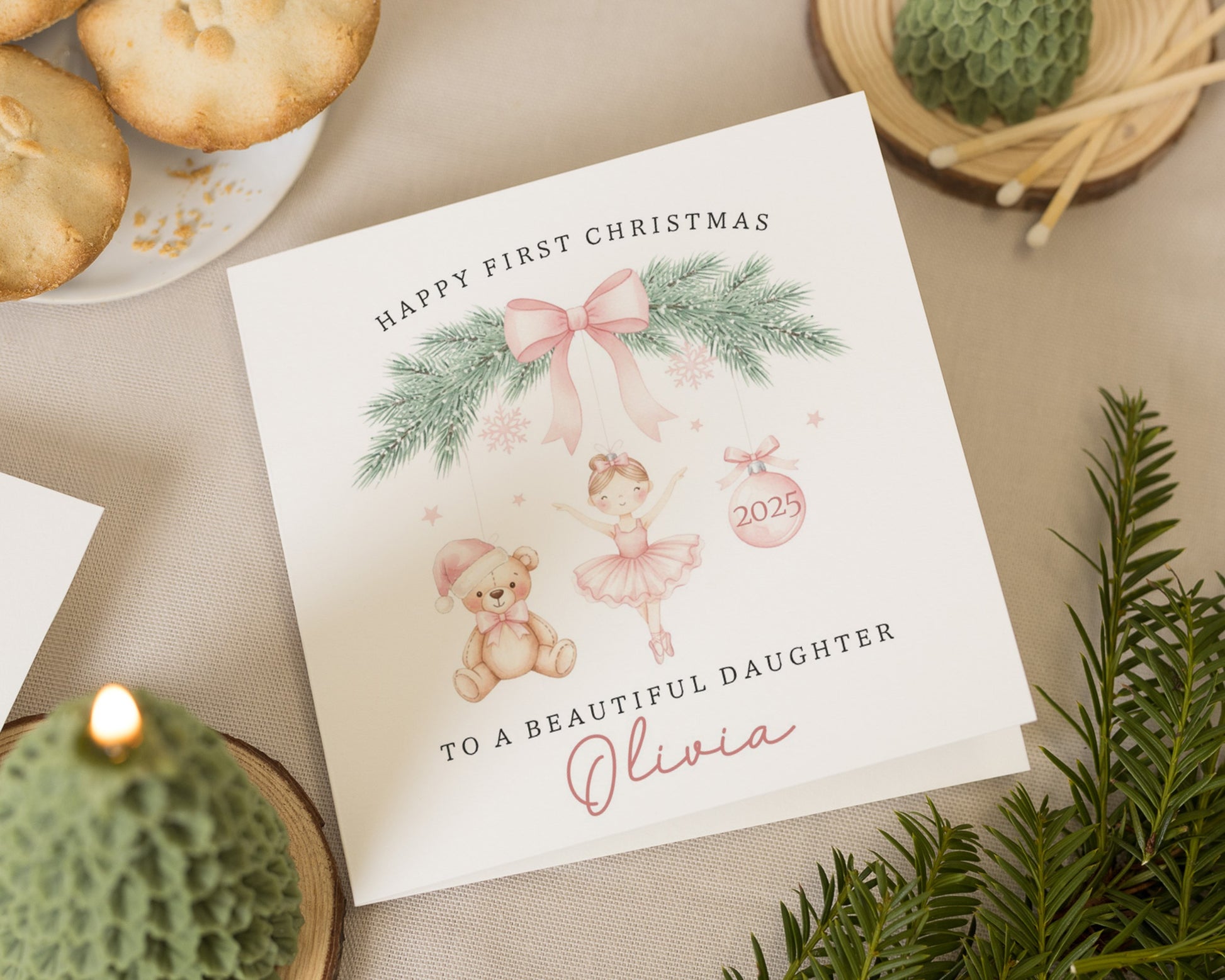 First Christmas Card for Daughter, Personalised Daughter Christmas Card, Baby Girl Christmas Card, Ballet Christmas Card, Teddy Card