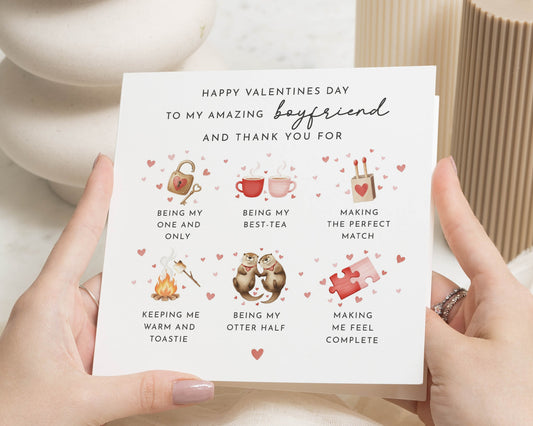 Valentines Day Card for Boyfriend, Funny Valentines Card for Him, Cute Otter Card, Romantic Card for Partner, Personalised Love Card