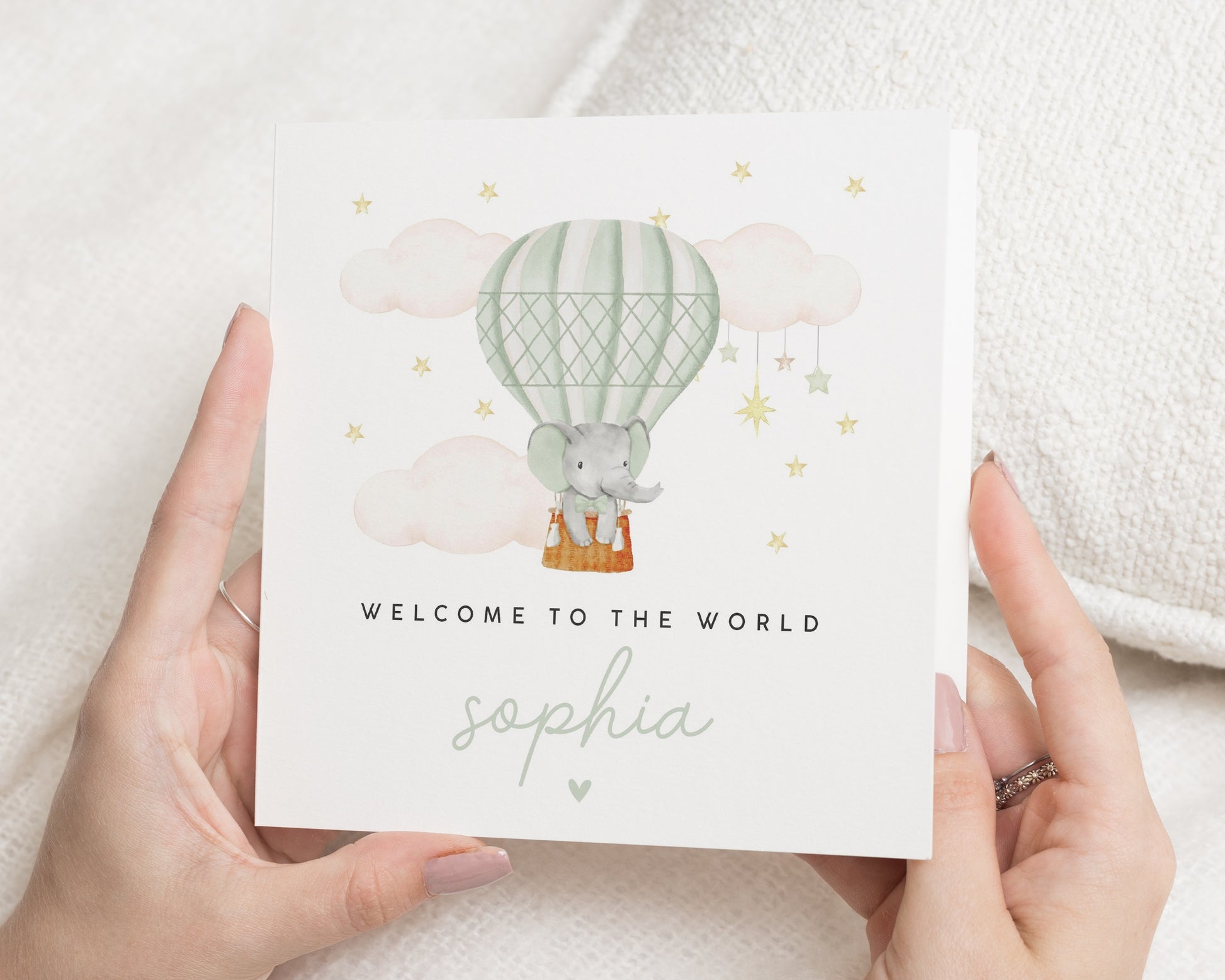 Welcome To The World Card, New Baby Card, Personalised Baby Card, Baby Girl Card, Baby Boy Card, Elephant Card, Cute Baby Card