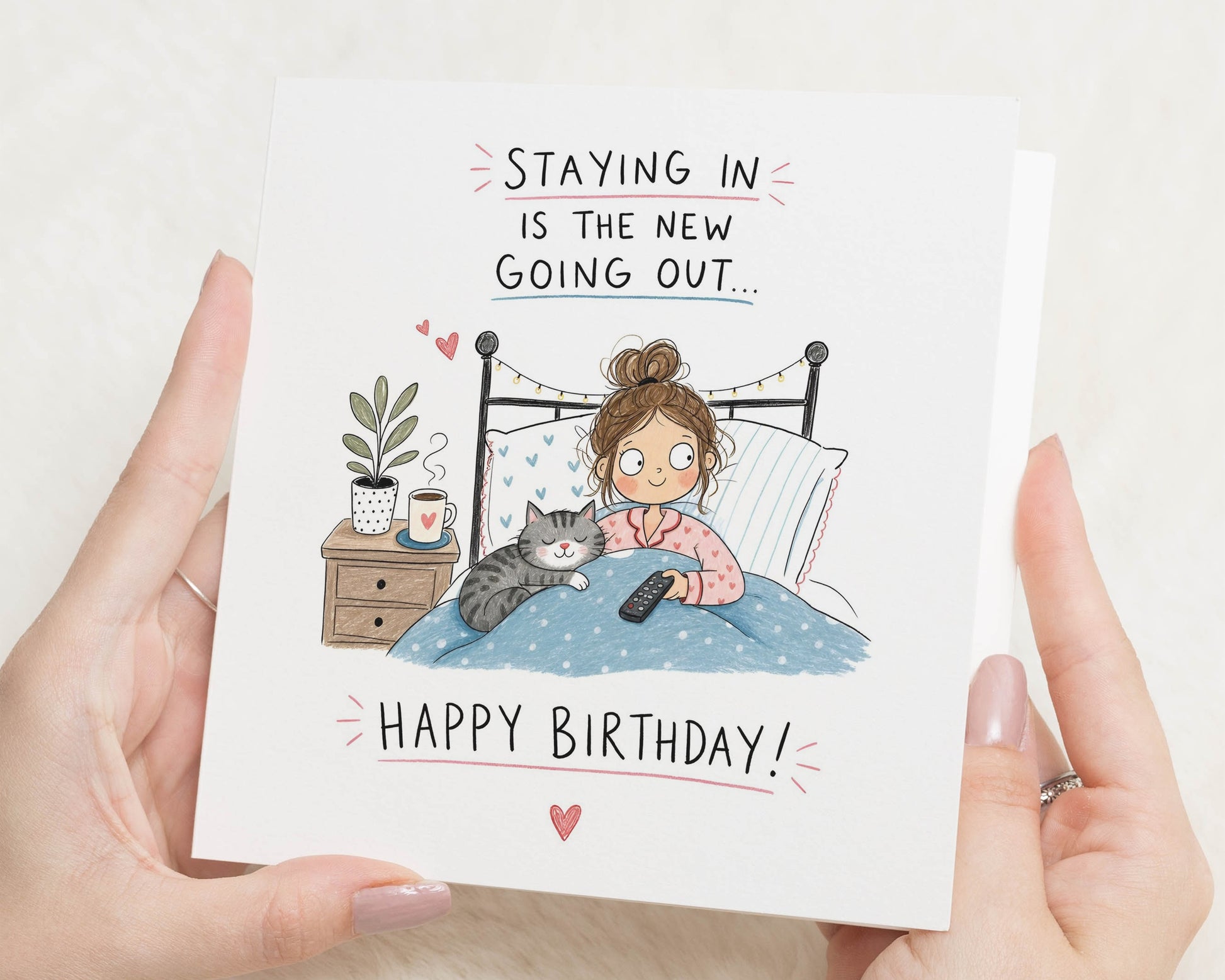 Funny Birthday Card for Her, Staying in Birthday Card, Birthday Card for Friend, Cat Birthday Card, Best Friend Birthday Card