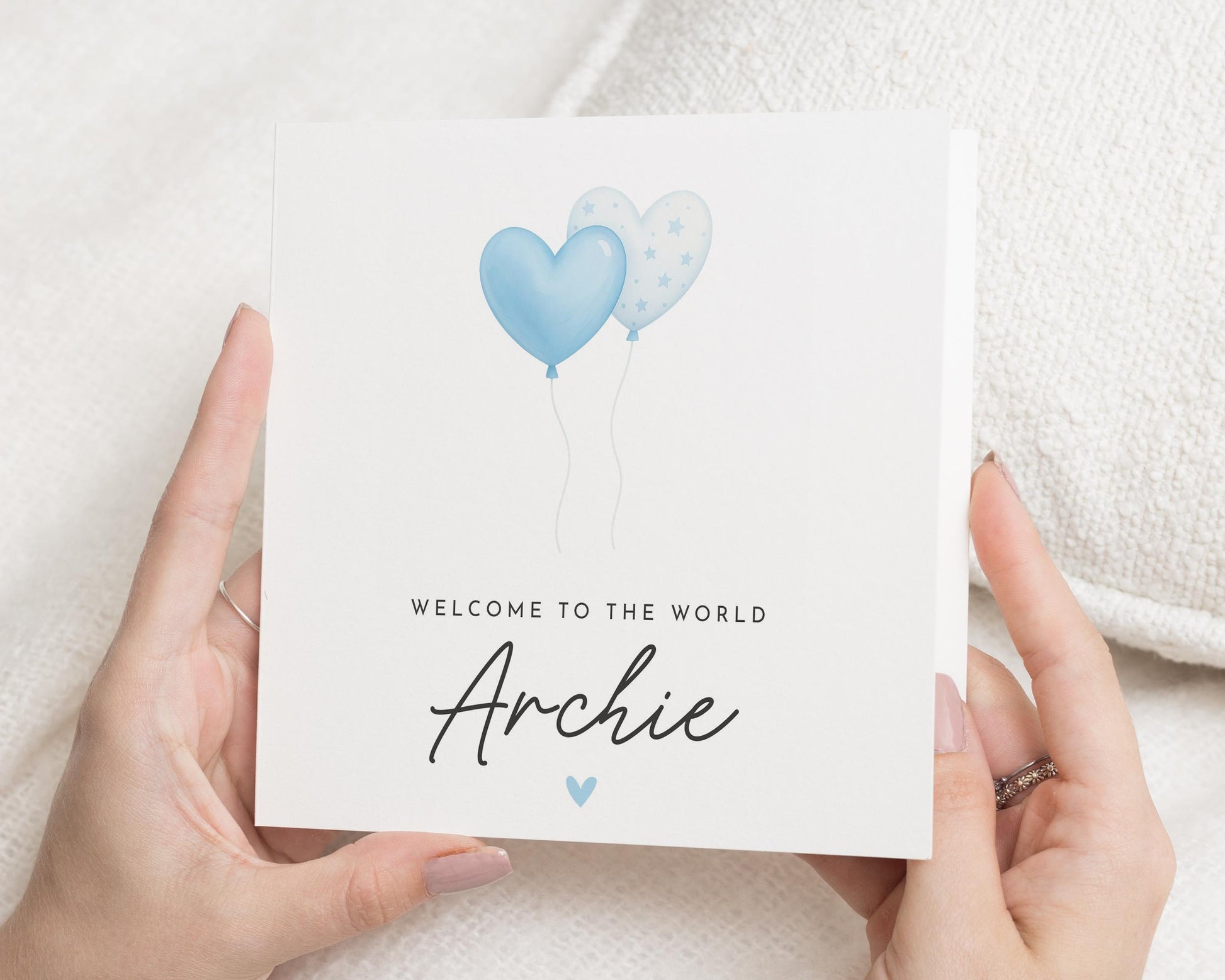 New Baby Card, Personalised Baby Boy Card, Welcome To The World Card, Baby Shower Card, Blue Balloon Card