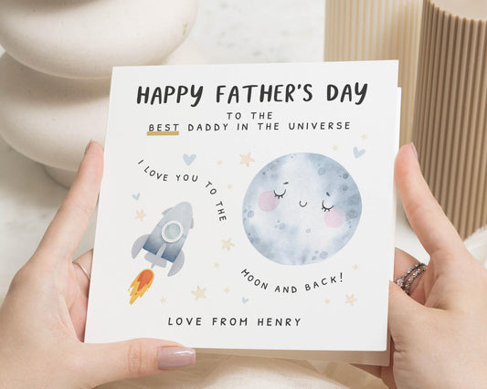 Fathers Day Card, Fathers Day Card from Child, Daddy Fathers Day Card, Personalised Fathers Day Card, To The Moon And Back Card